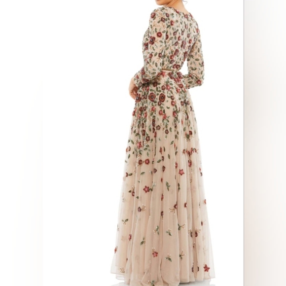 Mac Duggal FLORAL LONG SLEEVE ILLUSION GOWN size 6 in Antique Rose color - Picture 2 of 4